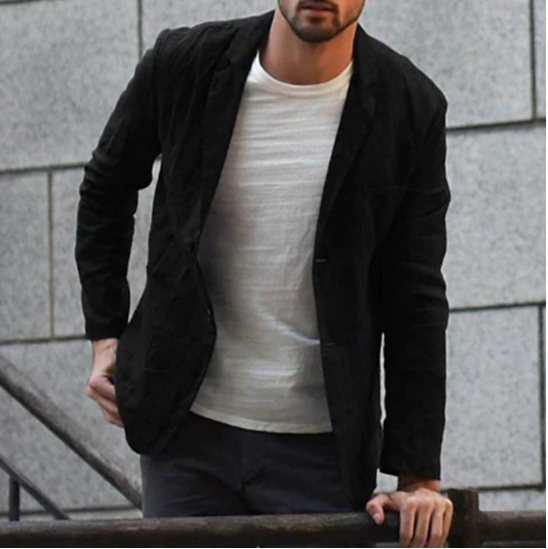 Versatile men's lightweight summer blazer. Elegant for events, chic for casual wear. Modern men's fashion.