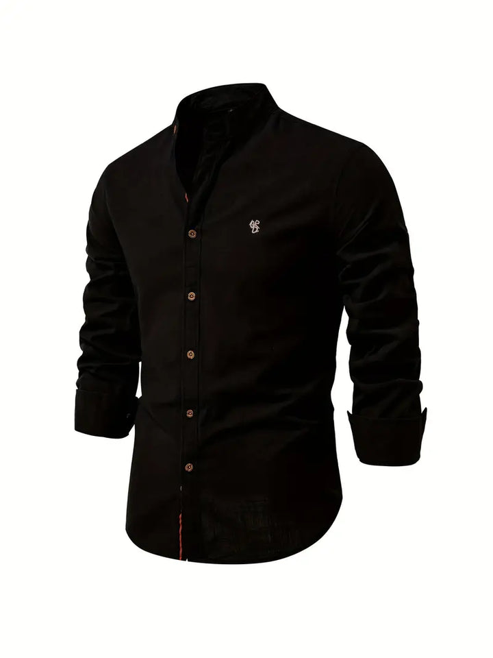 Folded men's versatile button-up collared shirt, ready for office wear or casual modern style.
