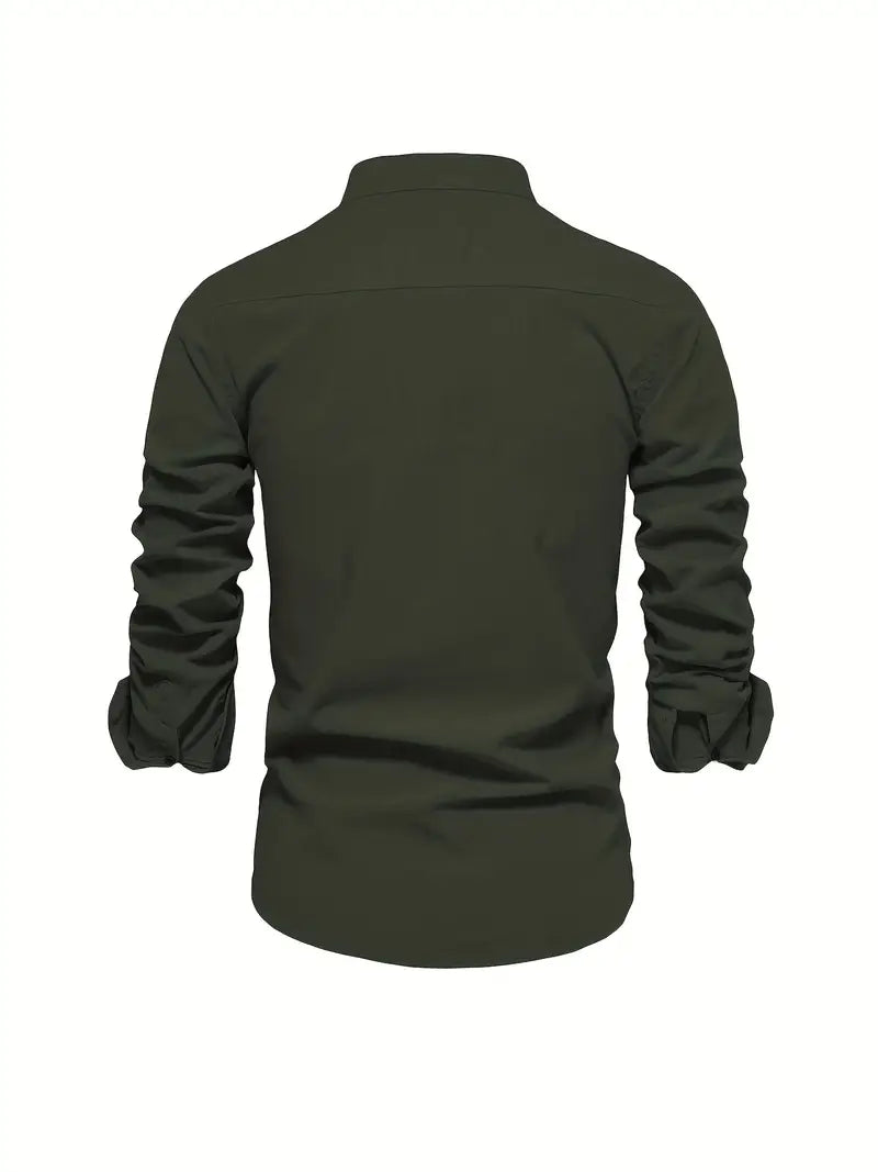 High-quality men's long-sleeve button-up shirt, a stylish and comfortable staple for modern men's clothing.