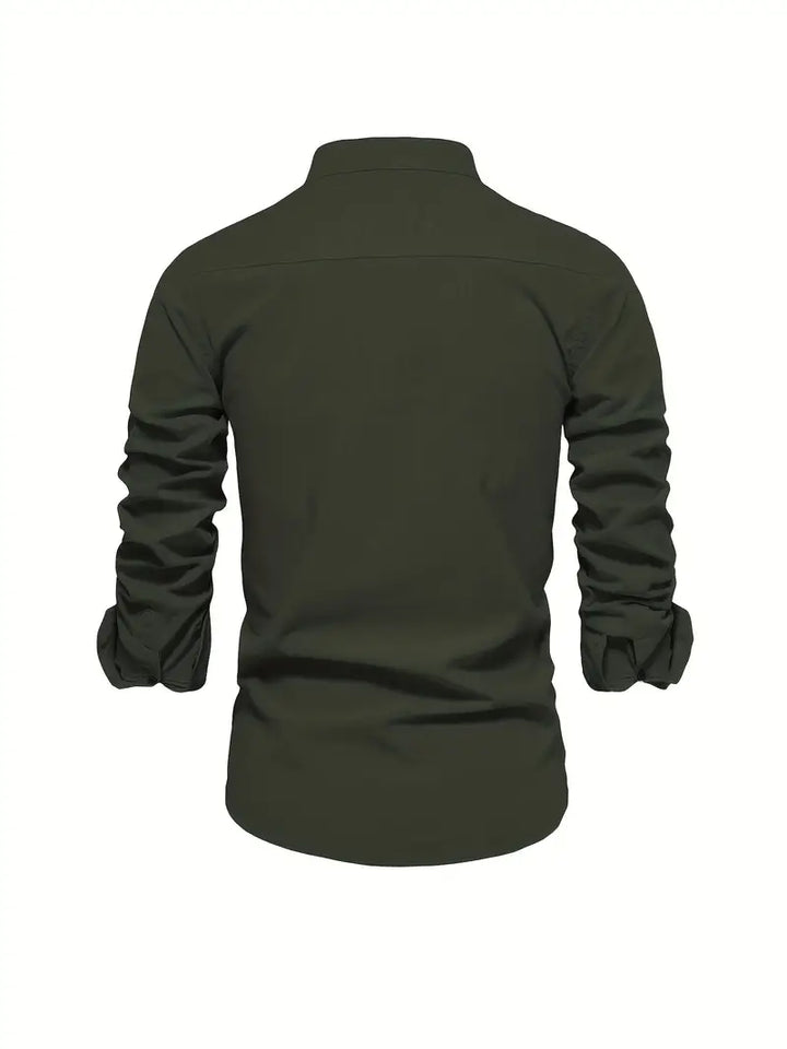 High-quality men's long-sleeve button-up shirt, a stylish and comfortable staple for modern men's clothing.