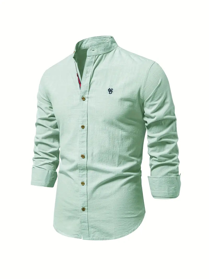 Modern men's stylish button-up shirt, long sleeve design, suitable for a sophisticated casual look.