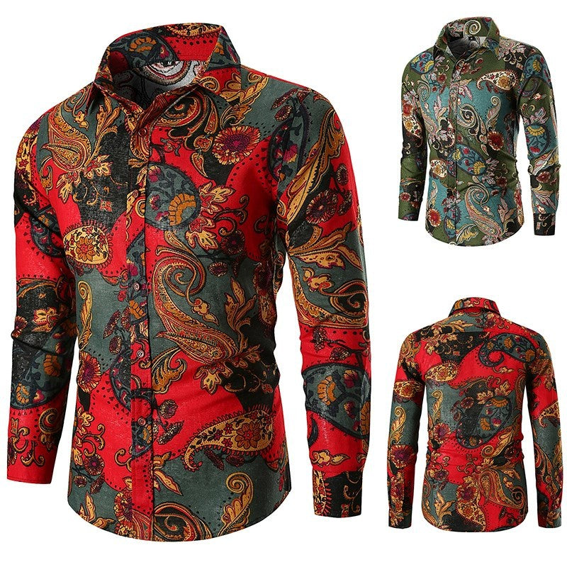 Elegant men's paisley long sleeve shirt, ideal for formal events, parties, or sophisticated casual wear.