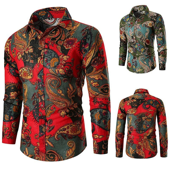 Elegant men's paisley long sleeve shirt, ideal for formal events, parties, or sophisticated casual wear.