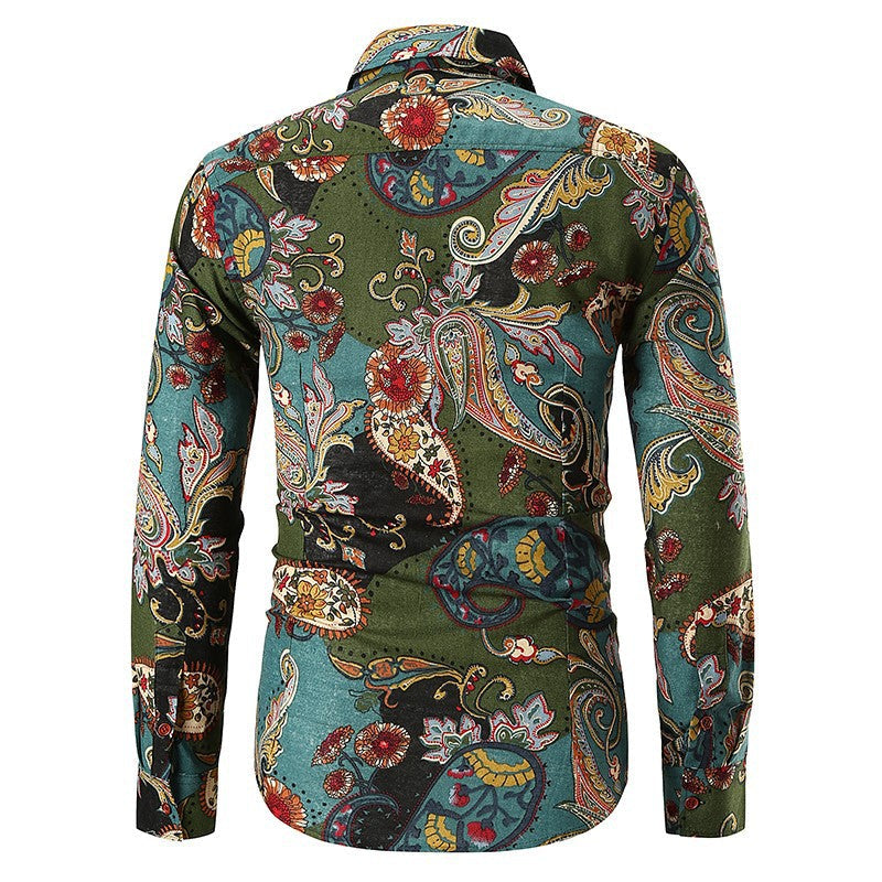 Fashion-forward men's long sleeve shirt with a classic paisley pattern, versatile for casual & formal wear.