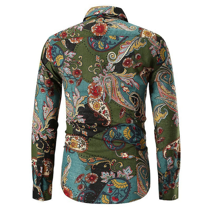 Fashion-forward men's long sleeve shirt with a classic paisley pattern, versatile for casual & formal wear.