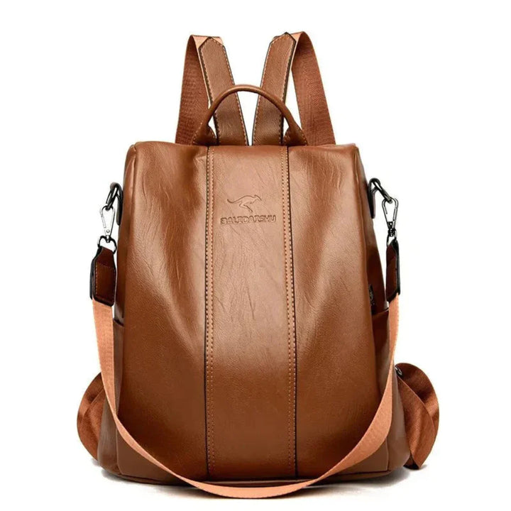 Fashionable anti-theft backpack for women, made of sleek leather for daily use.