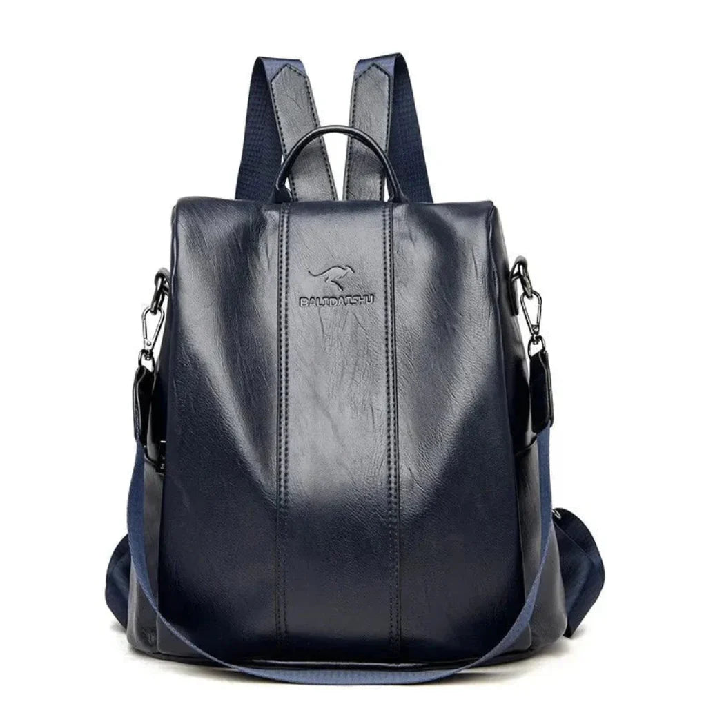 Secure women's leather backpack with anti-theft design, ideal for stylish travel.