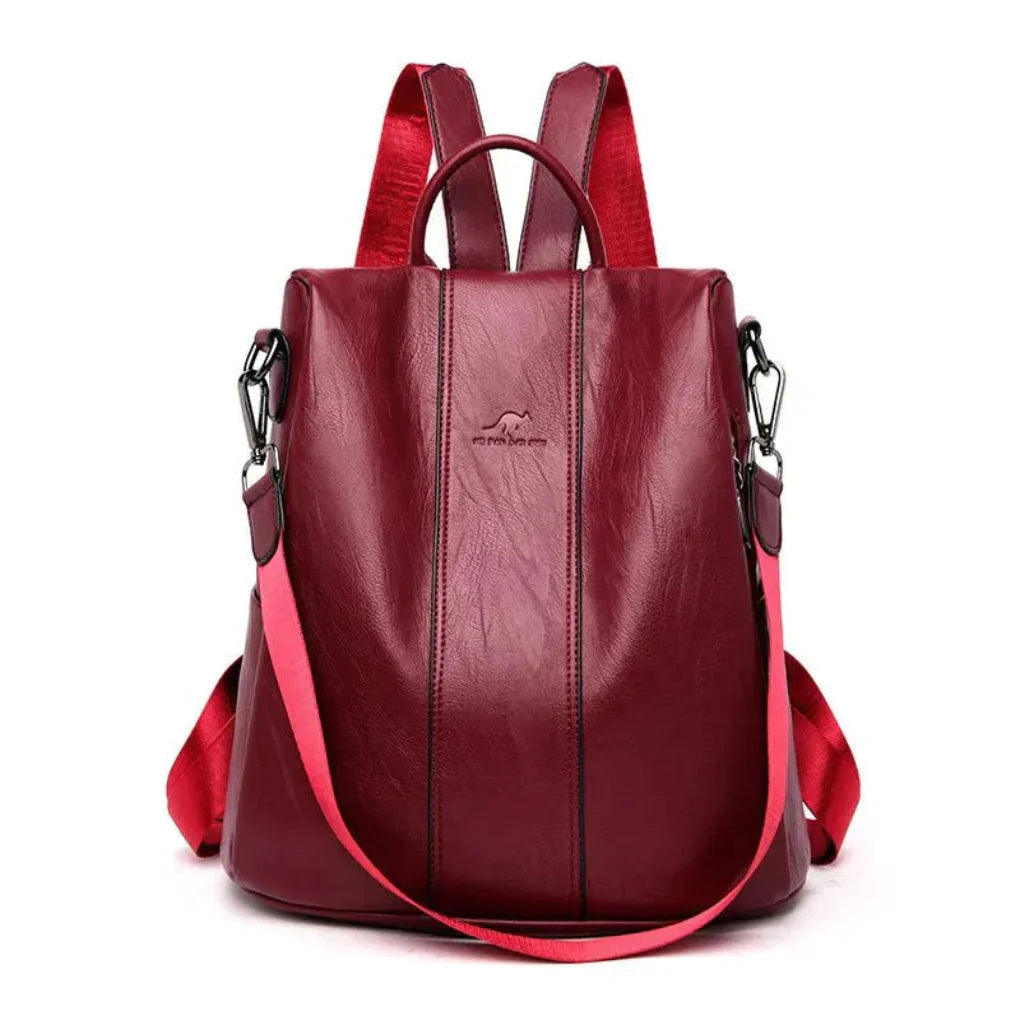 New3 anti-theft women's backpack, black leather, designed for secure travel and daily fashion.