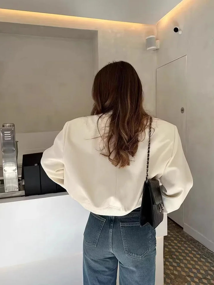 Versatile women's jacket: a button-front cropped style, great for casual spring and fall outfits.