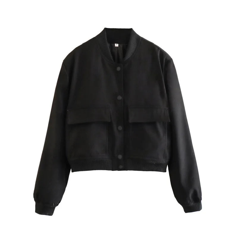 Spring casual wear: a women's versatile button-front cropped jacket, perfect outerwear option.