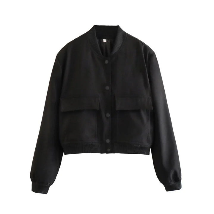 Spring casual wear: a women's versatile button-front cropped jacket, perfect outerwear option.