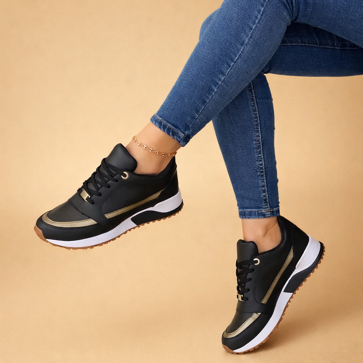 Modern women's comfort lace-up sneakers, offering stylish casual footwear for versatile everyday adventures.
