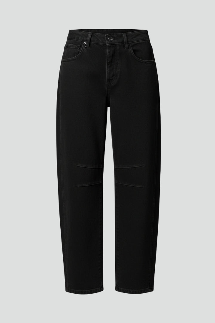 Stylish women's high-waist wide-leg denim jeans in a light blue wash, perfect for casual wear.