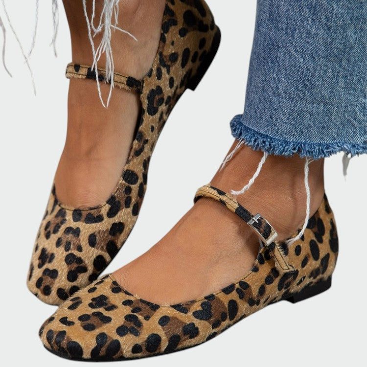 Women's casual leopard print Mary Jane flats, chic and comfortable animal print shoes for everyday wear