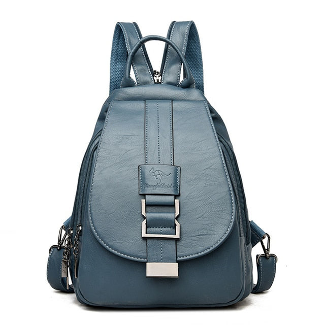 High-quality women's genuine leather backpack, water-resistant and suitable for work.