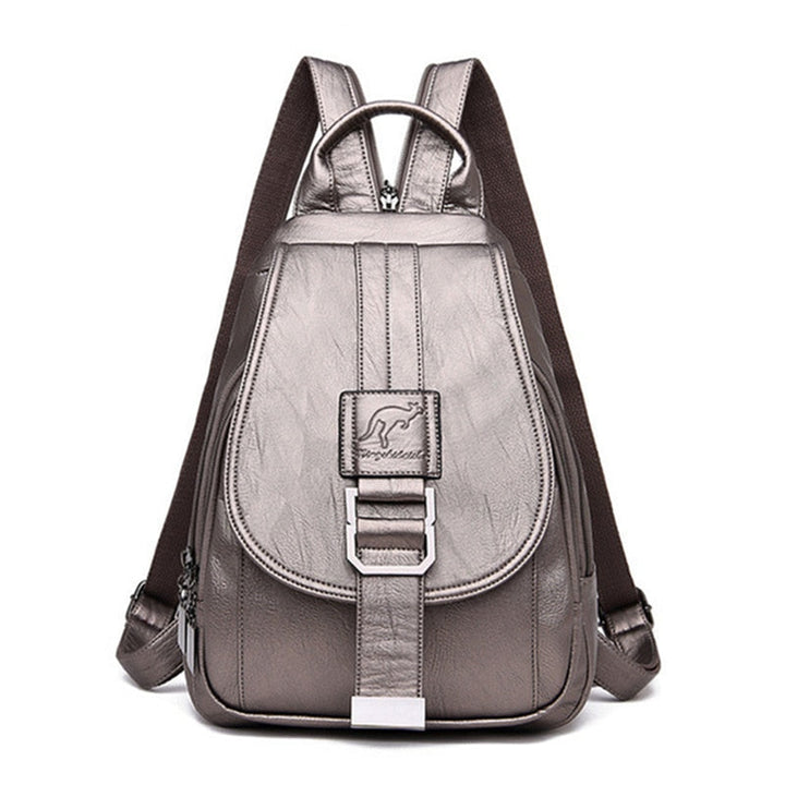 Modern women's anti-theft water-resistant leather backpack, a stylish travel companion.