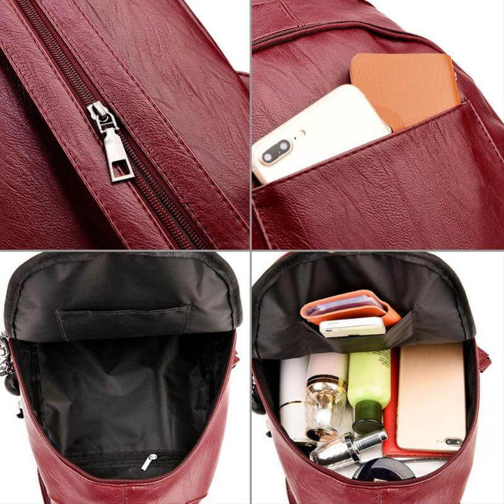 Elegant genuine leather women's backpack, water-resistant for all weather, a fashion accessory.