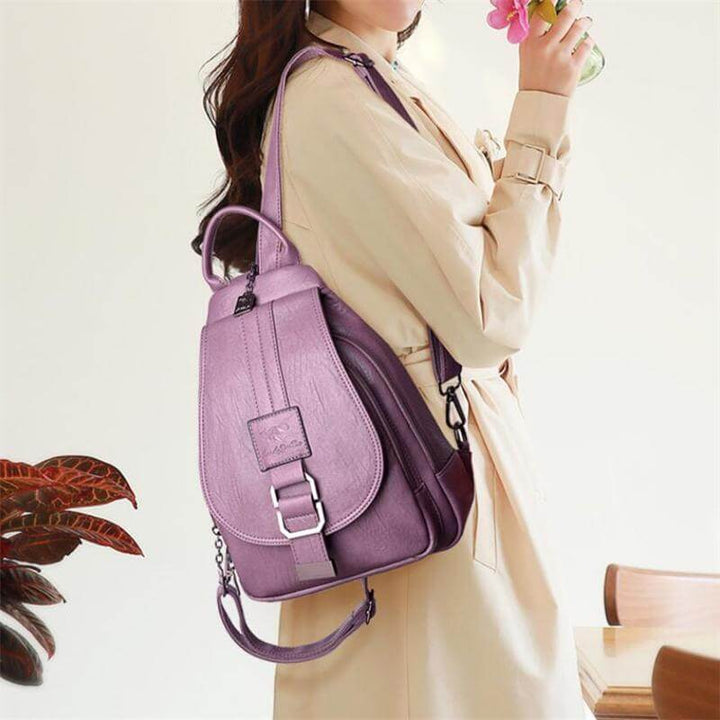Premium water-resistant women's leather backpack, perfect for daily wear and travel.