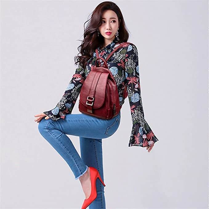Premium women's water-resistant leather backpack, a fashionable & durable daily bag.