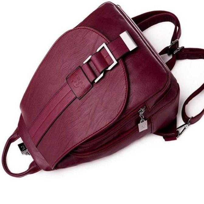 Women's anti-theft water-resistant leather backpack, a chic daily fashion accessory.