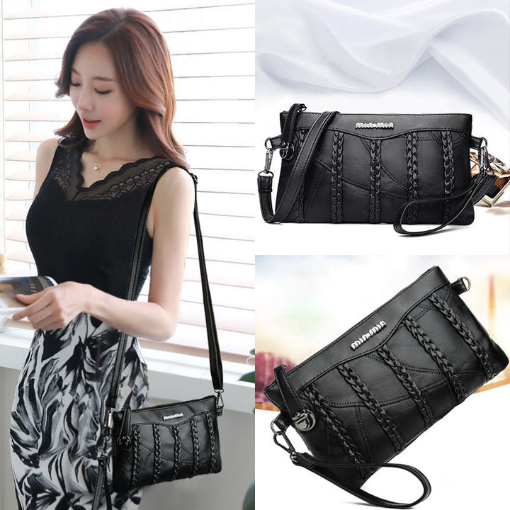 Spacious PU leather women's clutch. Ideal crossbody handbag or shoulder bag for essentials.