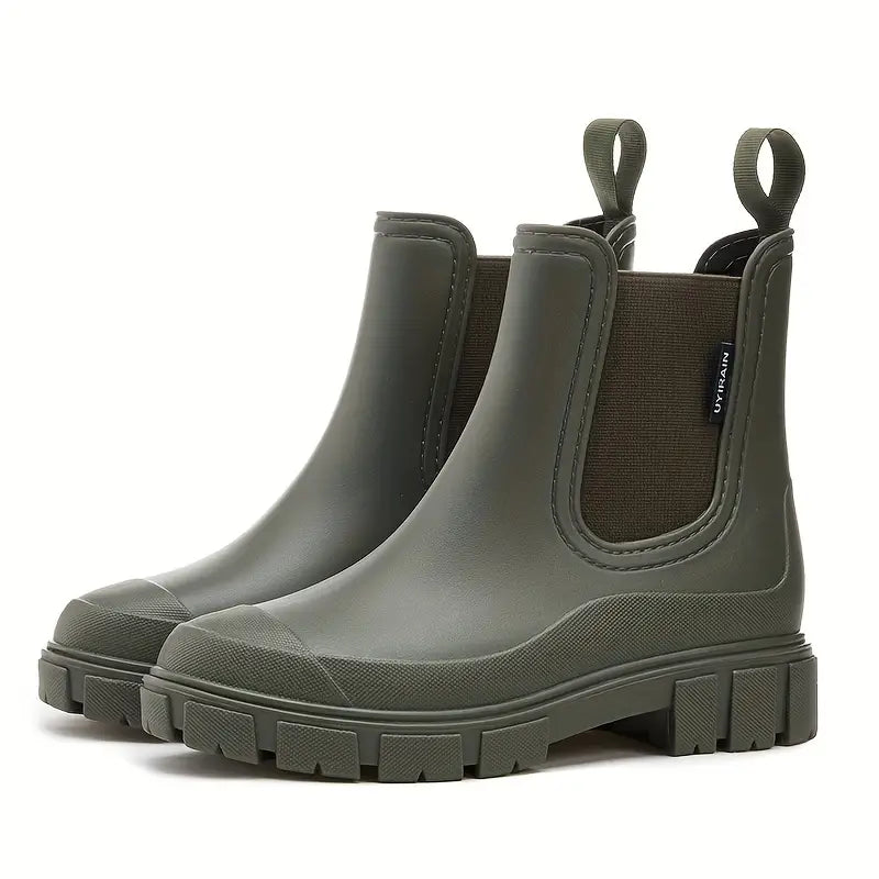 Women's stylish waterproof rain boots with non-slip sole. Perfect fashion footwear for comfort in wet & outdoor weather.