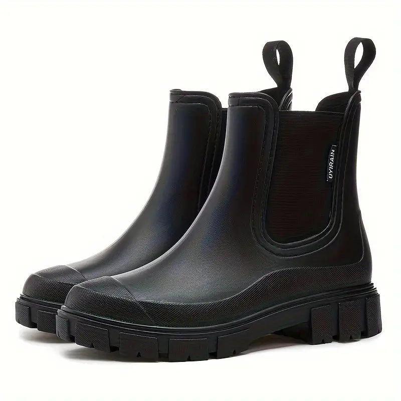 All-weather women's waterproof rain boots. Keep feet dry & stylish; comfortable, non-slip design for outdoor use.