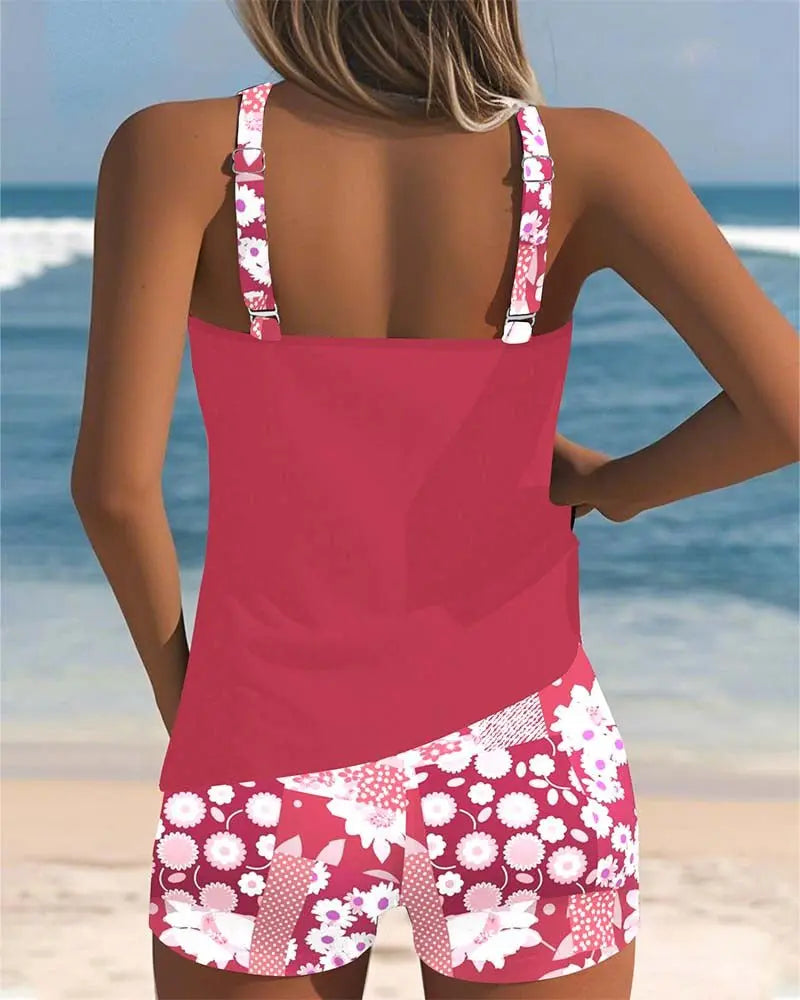 Modest women's floral tankini swimsuit, perfect for beachwear, poolside style, or vacation. (104 characters)