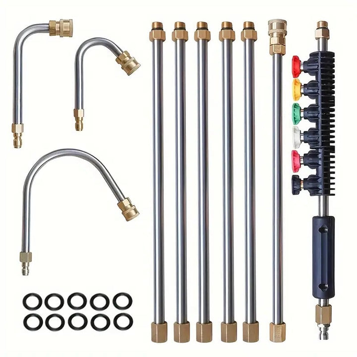 Telescoping high pressure washer wand for effective gutter & roof cleaning.