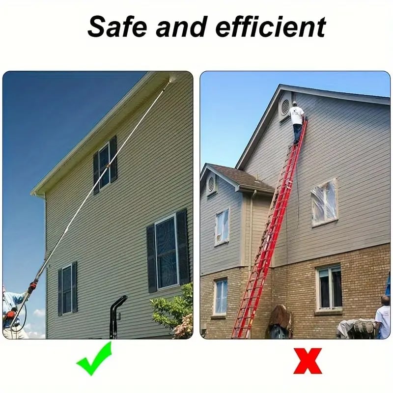 Multi-use telescoping power washing wand for high reach gutter & roof cleaning.