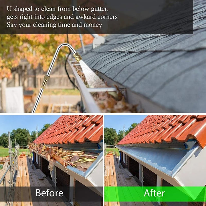 Long reach telescoping pressure washer wand for high gutters & roofs.