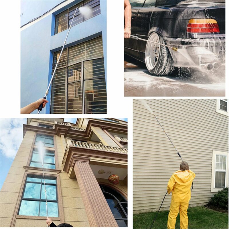 Gutter cleaning attachment for high pressure washer, extends reach.