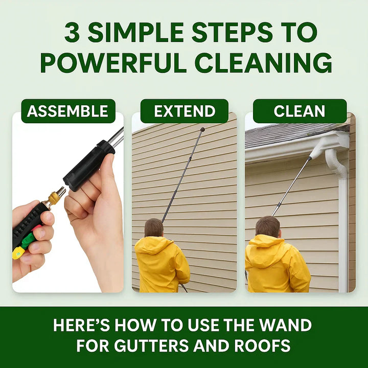 Easy-to-use telescoping pressure washer for quick gutter & roof cleaning.