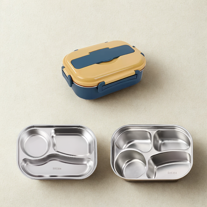 Portable thermal stainless steel lunch box with leak-proof seal, great for carrying meals.