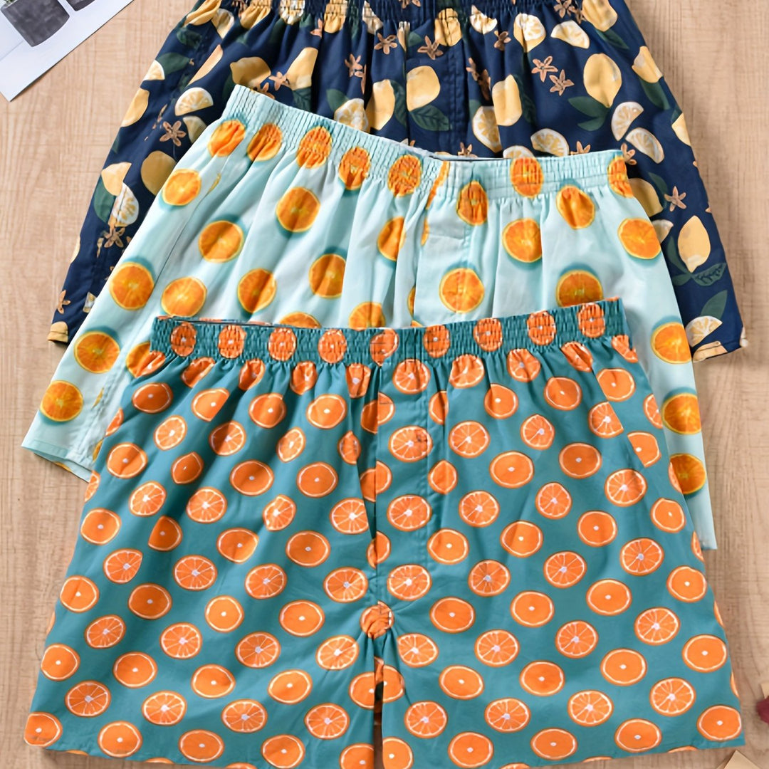 Close-up of a men's cotton boxer short featuring a green plant print, perfect for daily wear