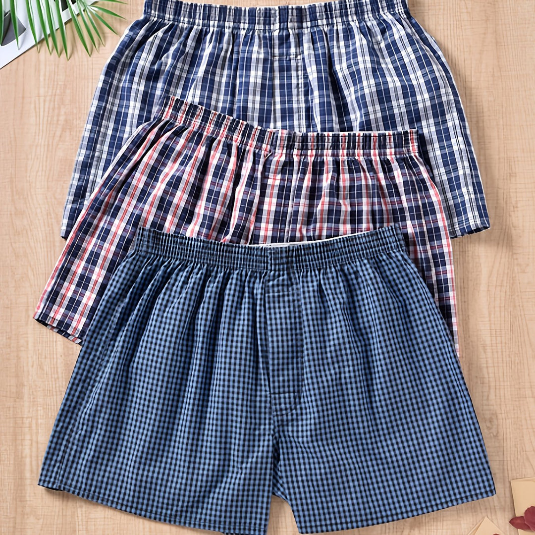 Men's cotton underwear three-pack, comfortable shorts with subtle nature-inspired plant print