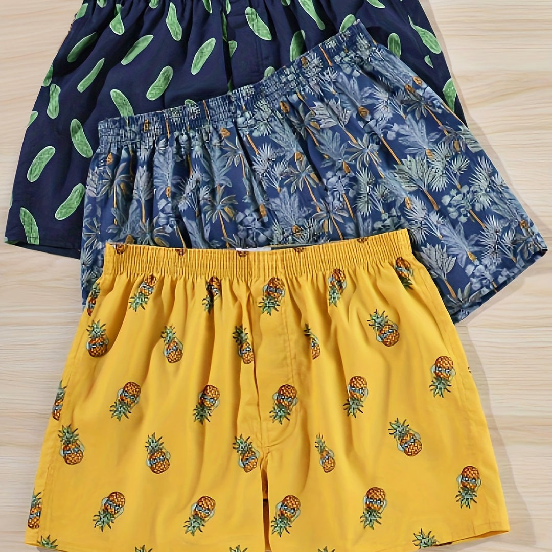 Collection of men's fashion cotton boxer shorts, new multipack with trendy plant prints