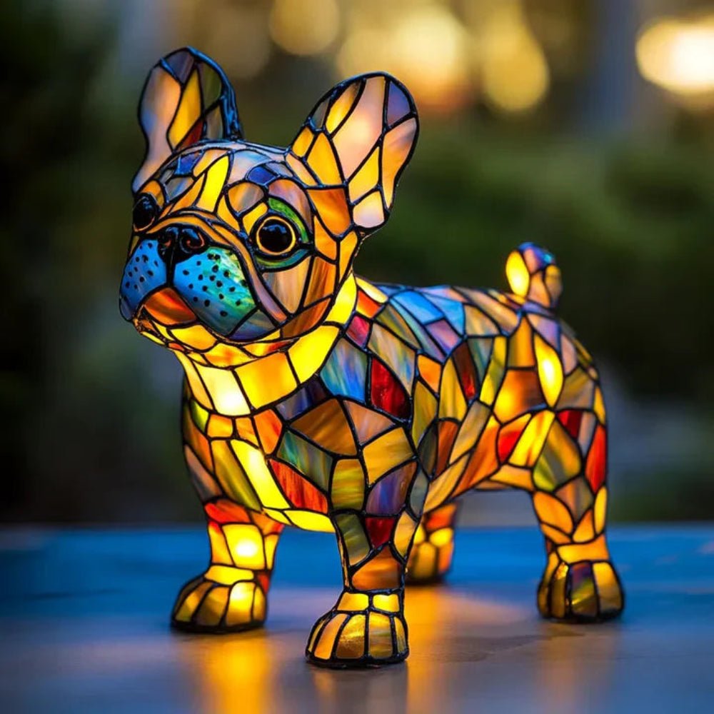Tiffany style stained glass dog lamp, a charming pet lighting table lamp for home decor.