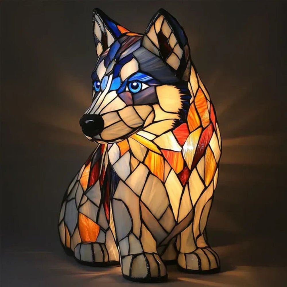 Lovely stained glass dog lamp, Tiffany style pet lighting, a perfect unique gift for dog owners.