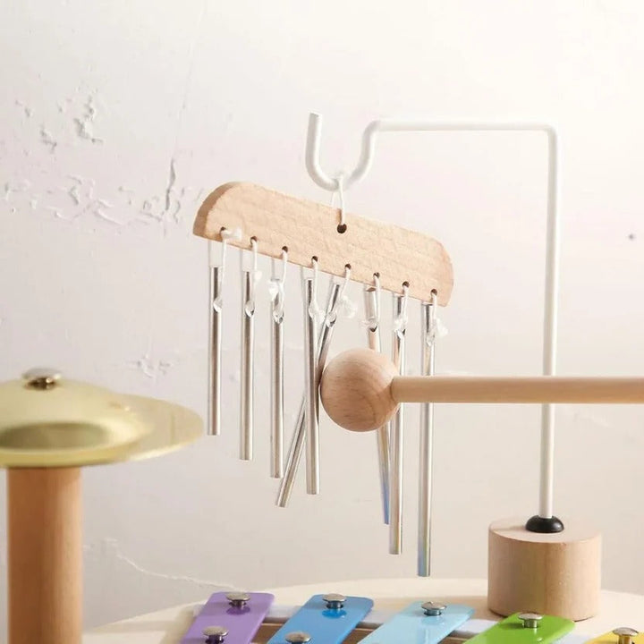 Educational Montessori musical play set for toddlers, featuring a drum kit & xylophone, supports early learning.