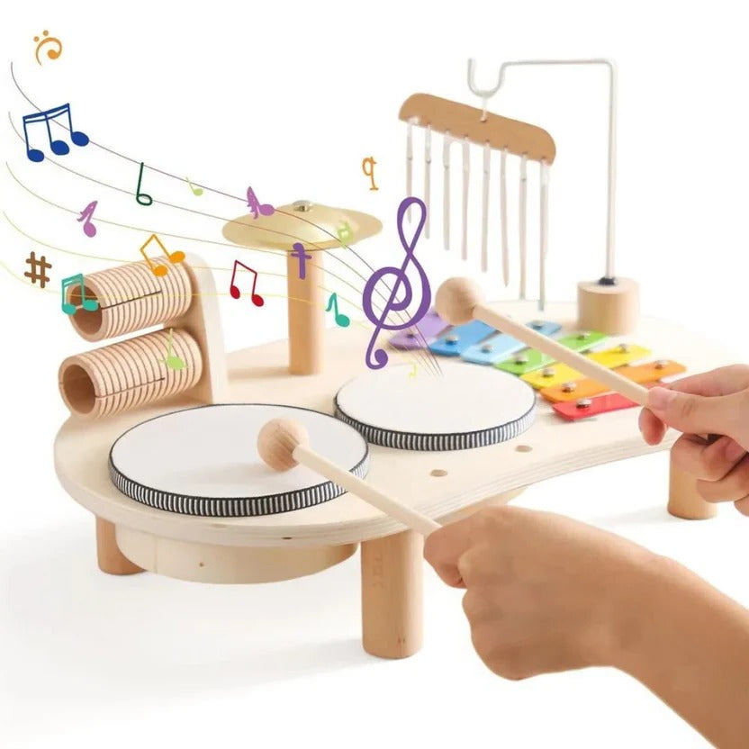 Montessori musical drum & xylophone play set helps toddlers develop motor skills, creativity, and early rhythm.