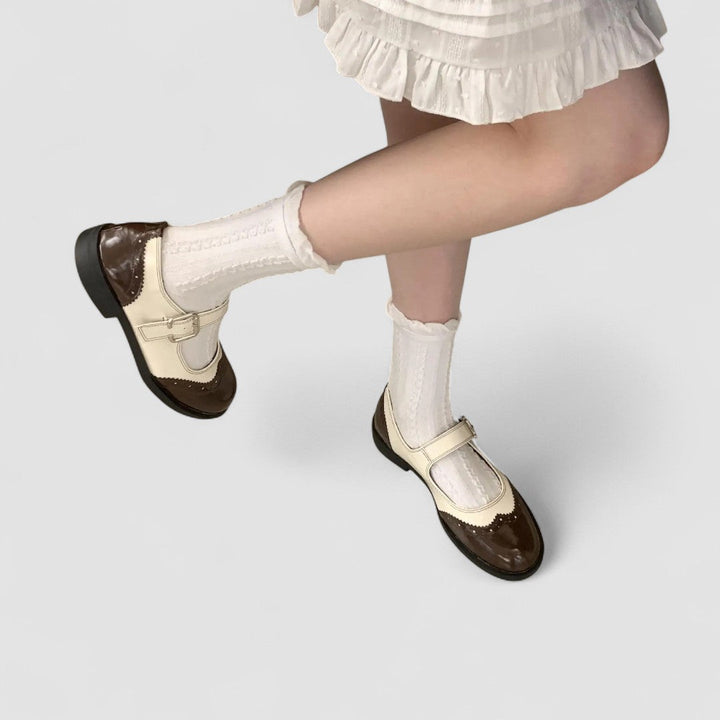 Tracy London two-tone Mary Jane shoes for women, combining orthopedic comfort with a classic buckle strap design.