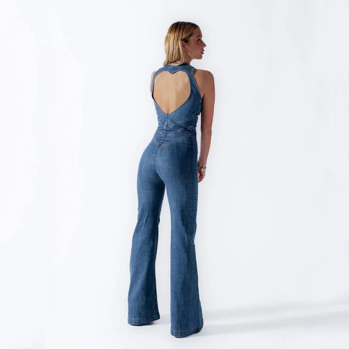 Versatile women's blue one-piece jumpsuit, elegant and comfortable for various occasions, from casual to party.