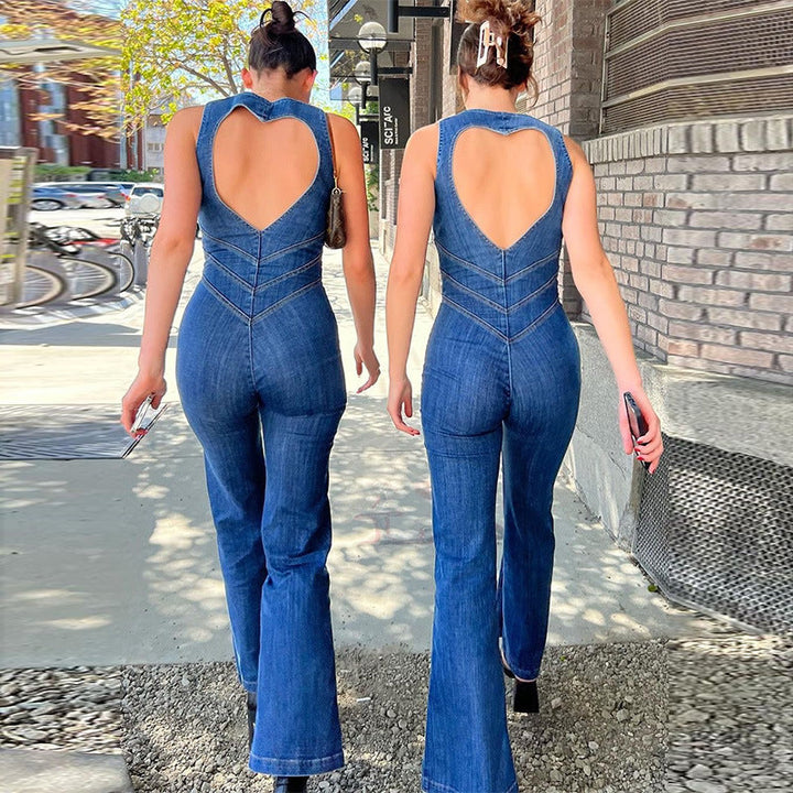 Chic women's blue one-piece outfit, a flattering and trendy jumpsuit perfect for versatile styling and comfort.