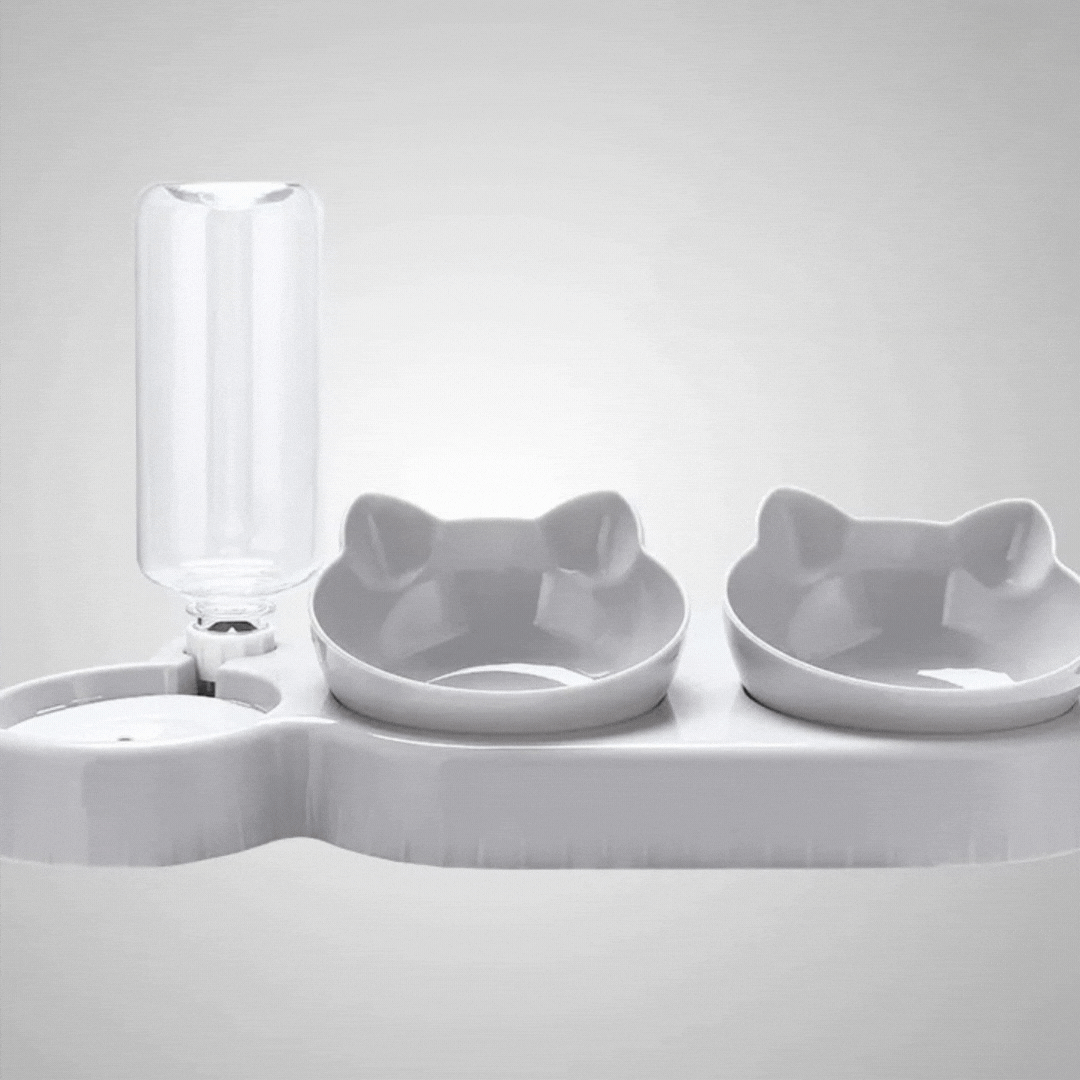 Triple anti-slip cat bowl for food, water, and snacks. Essential pet supplies for feeding cats.