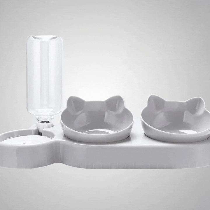 Triple anti-slip cat bowl for food, water, and snacks. Essential pet supplies for feeding cats.