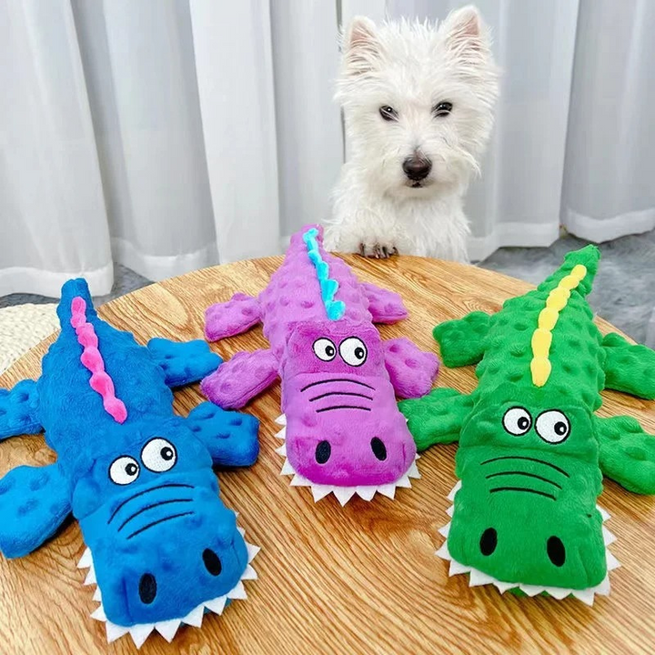 Two durable squeaky plush dog toys, perfect for interactive play and chewing. Great pet supplies for puppies & adult dogs.