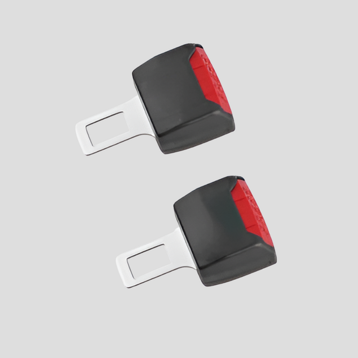 Automobile accessory two universal black seat belt extenders for driver and passenger comfort.