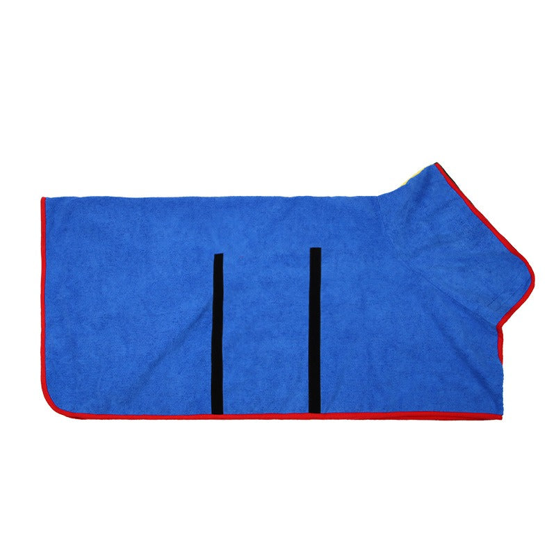 Soft, quick-dry dog drying robe and towel, machine washable for easy pet grooming and comfort after swimming.