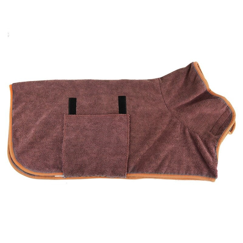 Super absorbent dog towel robe, ideal for rapidly drying pets after baths, preventing wet dog shake-offs.